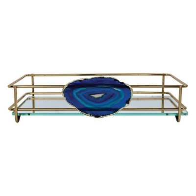 Bandeja Hara Fence Ágata Dourada 15X25 Cm Cor:Azul
