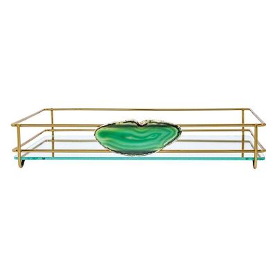 Bandeja Hara Fence Ágata Dourada 15X25 Cm Cor:Verde