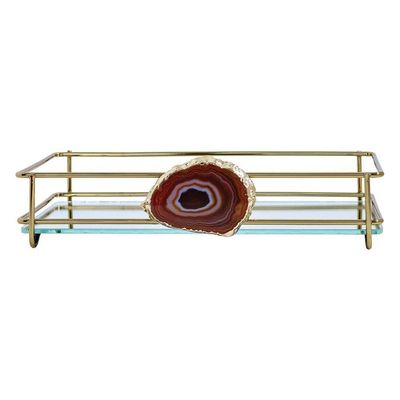 Bandeja Hara Fence Ágata Dourada 10X20 Cm Cor:Marrom