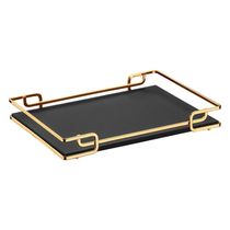 Bandeja Multiuso Luana Tampo Couríssimo Preto 37X57 Dourada