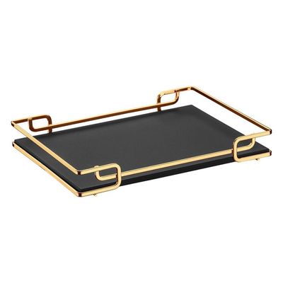Bandeja Multiuso Luana Tampo Couríssimo Preto 39X70 Dourada