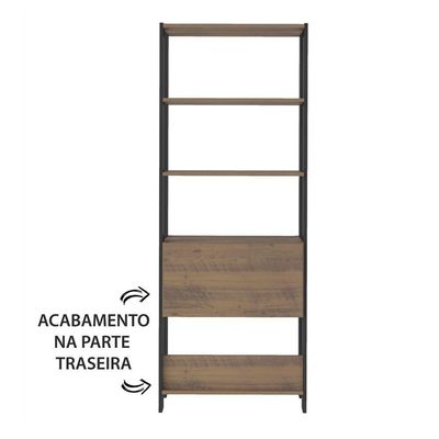 Estante Para Livros Pinho/Preto C/ 01 Porta E 4 Prateleiras