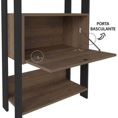 Estante Para Livros Pinho/Preto C/ 01 Porta E 4 Prateleiras