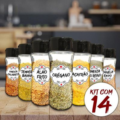 Pote Tempero Kit 14 Potes+24 Etiquetas Adesivas Branca
