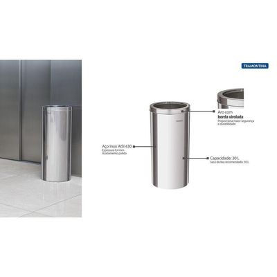 Lixeira Inox Tramontina Institucional Acabamento Polido 30 L