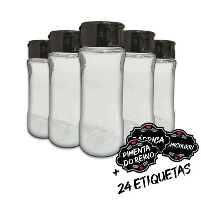 Pote Tempero Kit 16 Potes+24 Etiquetas Adesivas T130 Preta