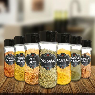 Pote Tempero Kit 16 Potes+24 Etiquetas Adesivas T130 Preta