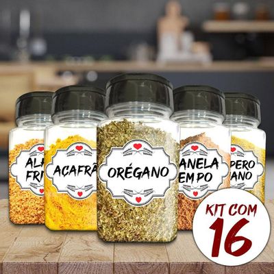 Pote Tempero Kit 16 Potes+24 Etiquetas Adesivas Q170 Branca