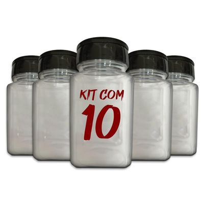 Pote Tempero Kit 10 Potes+24 Etiquetas Adesivas Q170 Preta