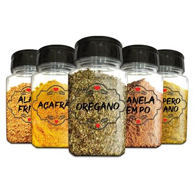 Pote Tempero Kit 10 Potes+24 Etiquetas Adesivas Transparente