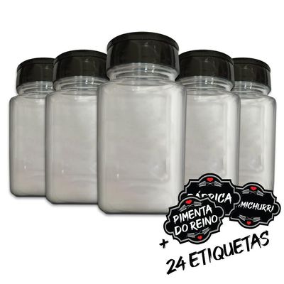 Pote Tempero Kit 8 Potes+24 Etiquetas Adesivas Q170 Preta