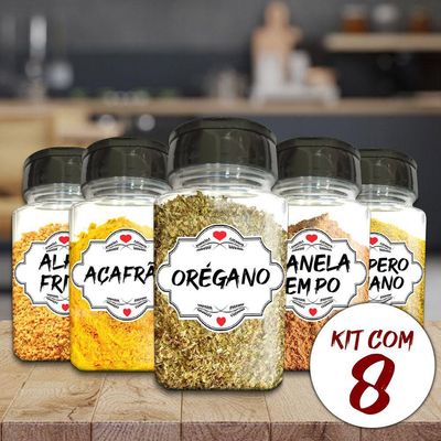 Pote Tempero Kit 8 Potes+24 Etiquetas Adesivas Q170 Branca