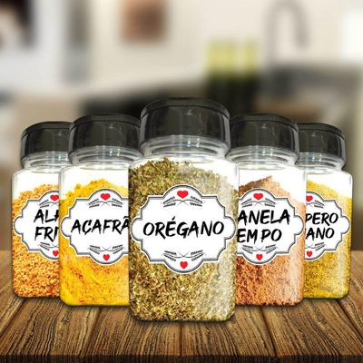 Pote Tempero Kit 8 Potes+24 Etiquetas Adesivas Q170 Branca