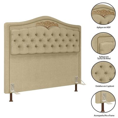 Cabeceira Casal King 195Cm Baú J02 Linho Areia