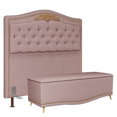 Cabeceira Cama Box Casal 140Cm C/ Calçadeira Baú J02 Rosê