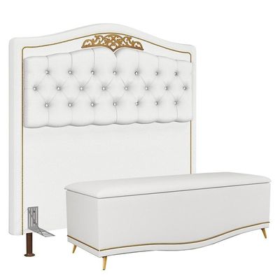 Cabeceira Casal Queen 160Cm C/ Calçadeira Baú J02 Branco