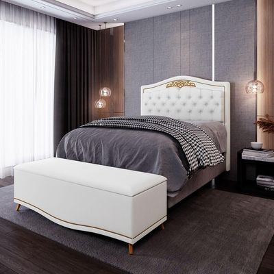 Cabeceira Casal Queen 160Cm C/ Calçadeira Baú J02 Branco
