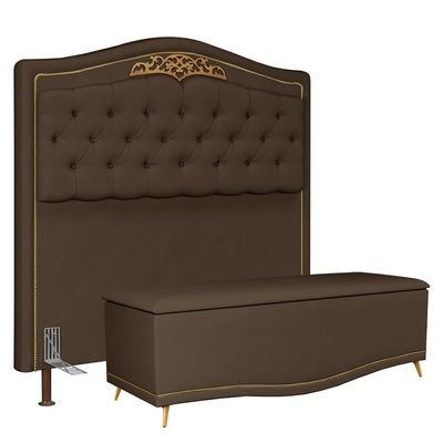 Cabeceira Casal Queen 160Cm Com Calçadeira Baú J02 Chocolate
