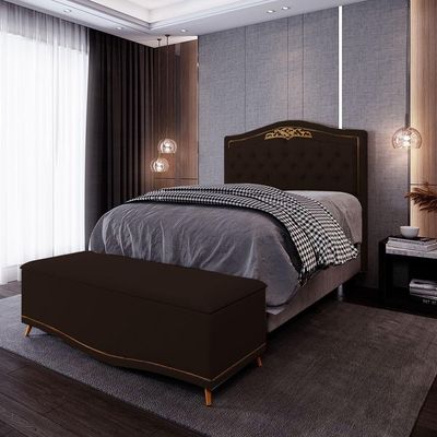 Cabeceira Casal King 195Cm Baú J02 Marrom Escuro