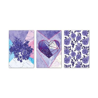 Kit Placa Decorativo Com Textura 3 Un 20X30 Coração E Flores