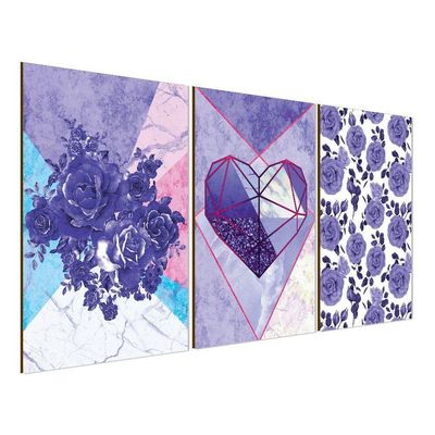 Kit Placa Decorativo Com Textura 3 Un 20X30 Coração E Flores