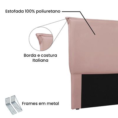 Cabeceira Solteiro 0,90m Veneza Veludo Rosa