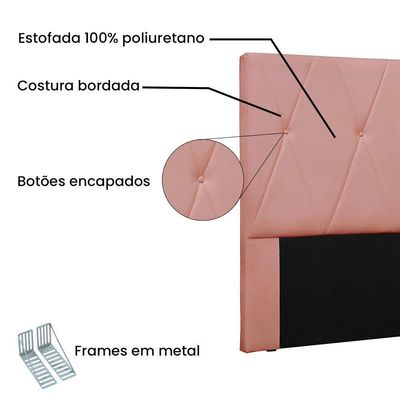 Cabeceira Casal 1,40m Aquilla Veludo Rosa - Pallazio