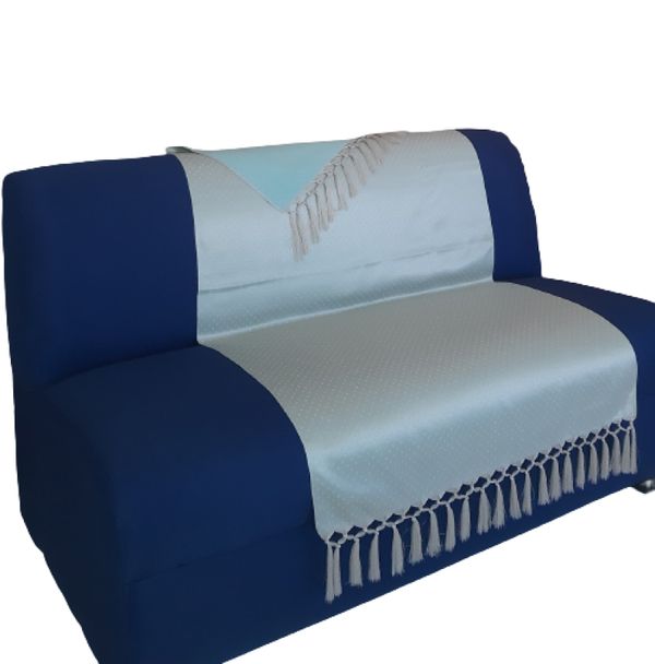 Capa manta sofá sala xalé bege turquesa jacquard  0,90x1,80