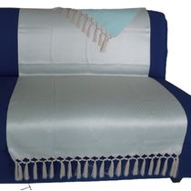 Capa manta sofá sala xalé bege turquesa jacquard  0,90x1,80