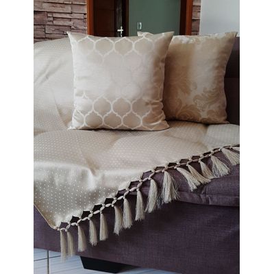 Capa manta sofá sala xalé bege jacquard poa 0,90x1,80