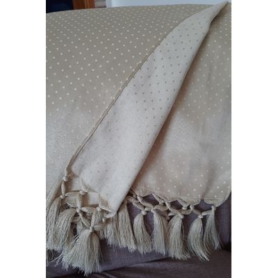 Capa manta sofá sala xalé bege jacquard poa 0,90x1,80
