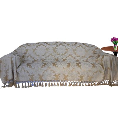 Capa manta sofá sala xalé dourado bege  jacquard 1,80x2,80