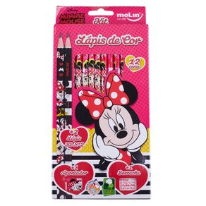 Lapis-de-Cor-12-Cores-com-Apontador-Borracha-e-2-Lapis-HB-Disney-Minnie-Mouse-Molin