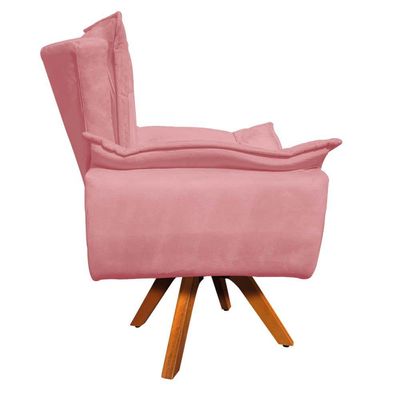 Poltrona Giratória Opala Suede Rosê Base Madeira Mm30