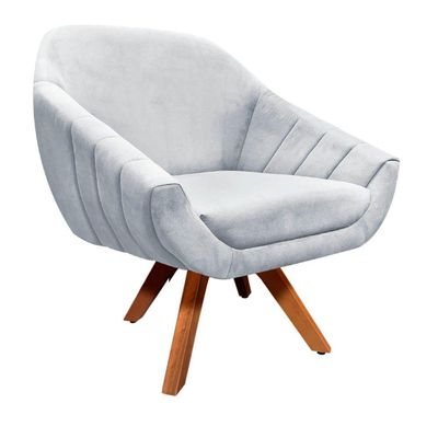 Poltrona Giratória Giovana Suede Cinza Base Madeira