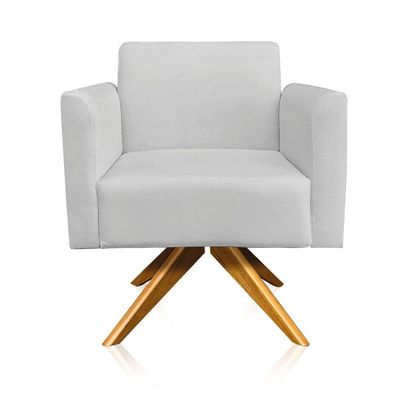 Poltrona Giratória Marisa Suede Base Madeira