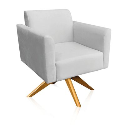 Poltrona Giratória Marisa Suede Base Madeira