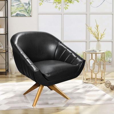 Poltrona Giratória Giovana Corano Preto Base Base Madeira