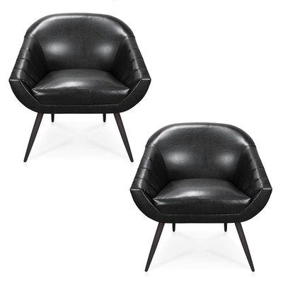 Kit 02 Poltronas Giovana Corano Preto Pés Palito De Ferro
