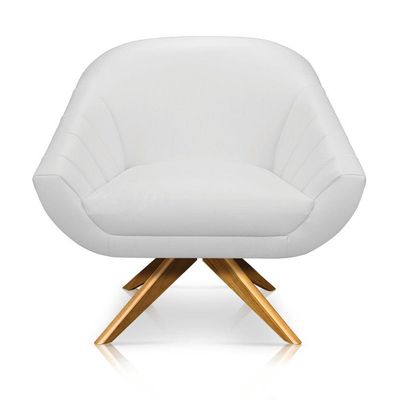 Poltrona Giratória Giovana Corino Branco Base Madeira Ma30
