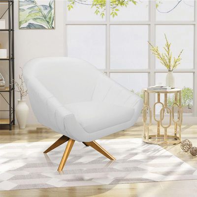 Poltrona Giratória Giovana Corino Branco Base Madeira Ma30
