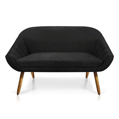Kit 01 Namoradeira 02 Lugares e 01 Poltrona Giovana Suede Preto Castanho