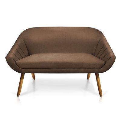 Kit 01 Namoradeira 02 Lugares e 02 Poltronas Giovana Suede Marrom Castanho