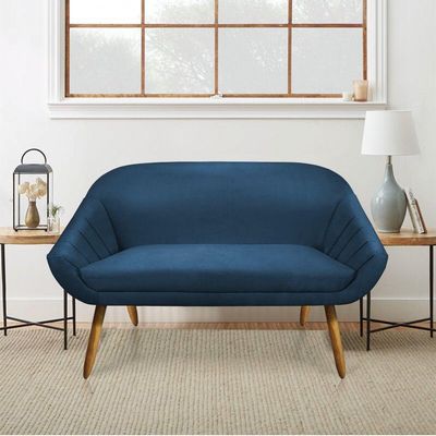 Kit 01 Namoradeira 02 Lugares e 02 Poltronas Giovana Suede Azul Marinho Castanho