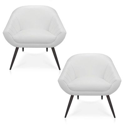 Kit 02 Poltronas Giovana Corino Branco Pés Palito De Ferro