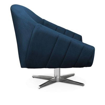 Poltrona Giratória Giovana Suede Base Cromada - D'rossi Cor Azul Marinho