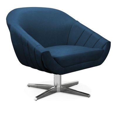 Poltrona Giratória Giovana Suede Base Cromada - D'rossi Cor Azul Marinho