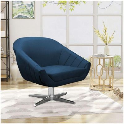 Poltrona Giratória Giovana Suede Base Cromada - D'rossi Cor Azul Marinho