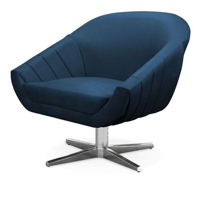 Poltrona Giratória Giovana Suede Base Cromada - D'rossi Cor Azul Marinho