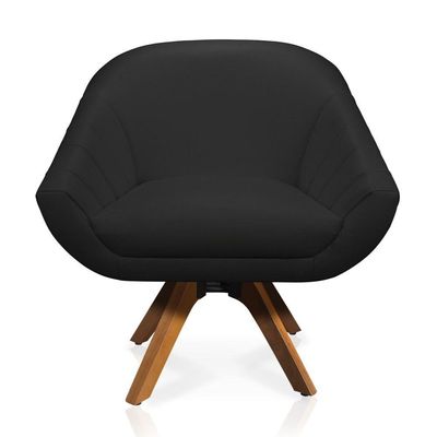 Poltrona Giratória Giovana Corino Preto Base Madeira Mm30